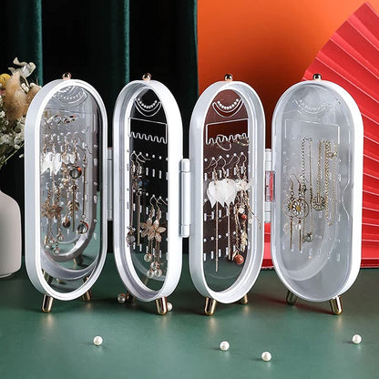 Screen Folding Jewelry Box | Jewelry Cabinet Organizer With Mirror